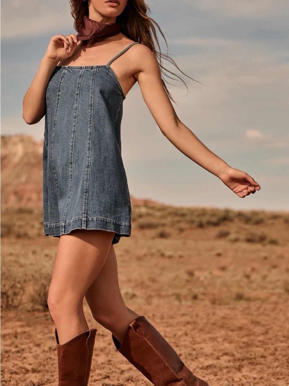 Altar’d State Denim Blue Spaghetti-Strap Mini Dress - Casual Women's Dress